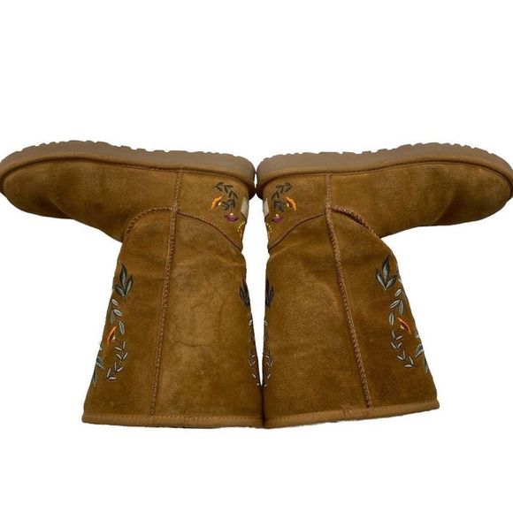 UGG Women's Juliette Embroidered Boots Chestnut Suede Brown Size 7 - Picture 4 of 11